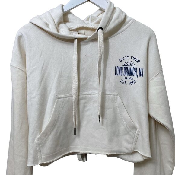 Vintage Havana Hoodie Lace up Back Crop Sweatshirt Cream Long Branch NJ - Picture 1 of 10